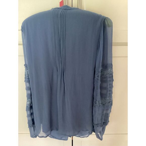 Sundance Mellow Days Silk Chiffon Blouse Top Sz XS Button Up V Neck Blue - Picture 5 of 9